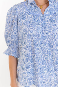 Keep It Up Blue Toile Blouse