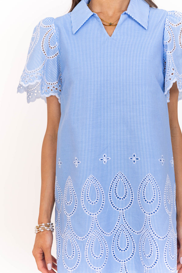 Hold Close Baby Blue Embroidered Dress
