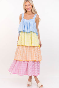 Open Skies Multi Gingham Midi Dress