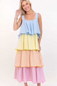 Open Skies Multi Gingham Midi Dress