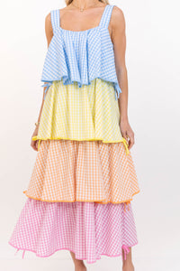 Open Skies Multi Gingham Midi Dress