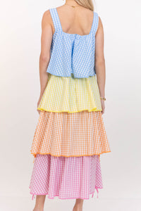 Open Skies Multi Gingham Midi Dress