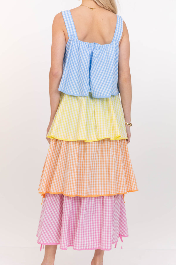 Open Skies Multi Gingham Midi Dress