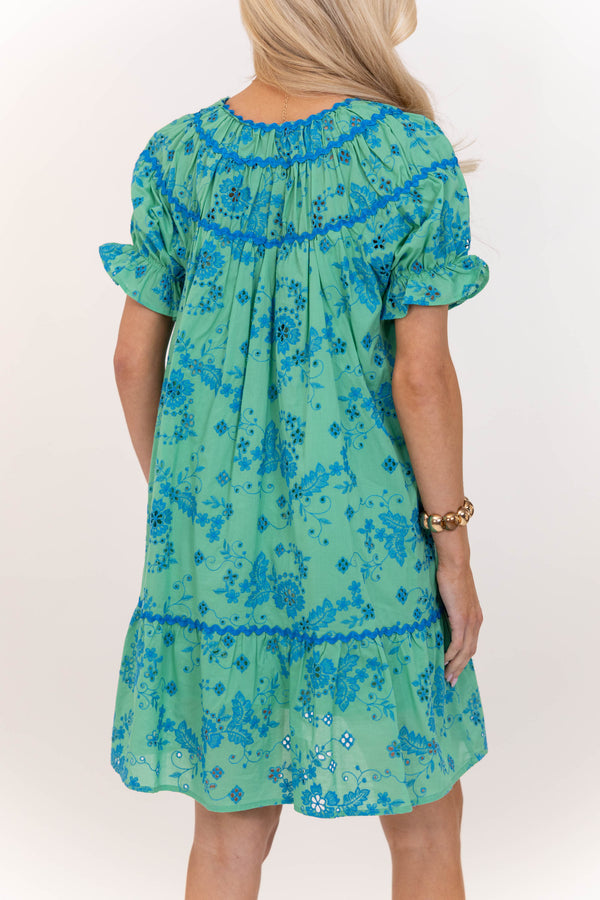 Always in Bloom Green Eyelet Dress, Medium - The Mint Julep Boutique