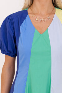 Feeling Settled Blue Colorblock Midi Dress