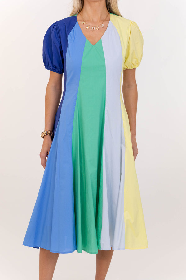 Feeling Settled Blue Colorblock Midi Dress