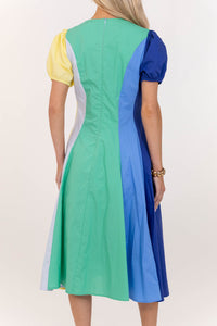 Feeling Settled Blue Colorblock Midi Dress