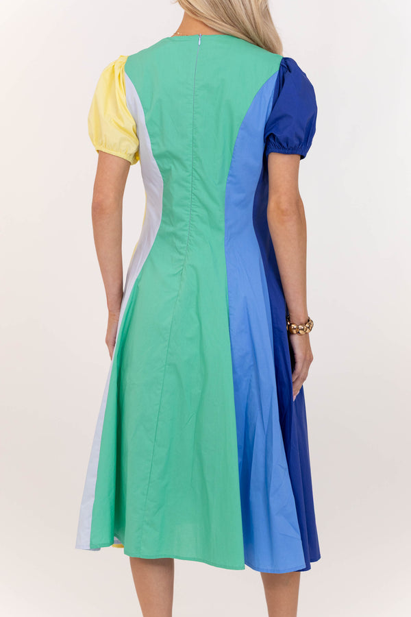 Feeling Settled Blue Colorblock Midi Dress
