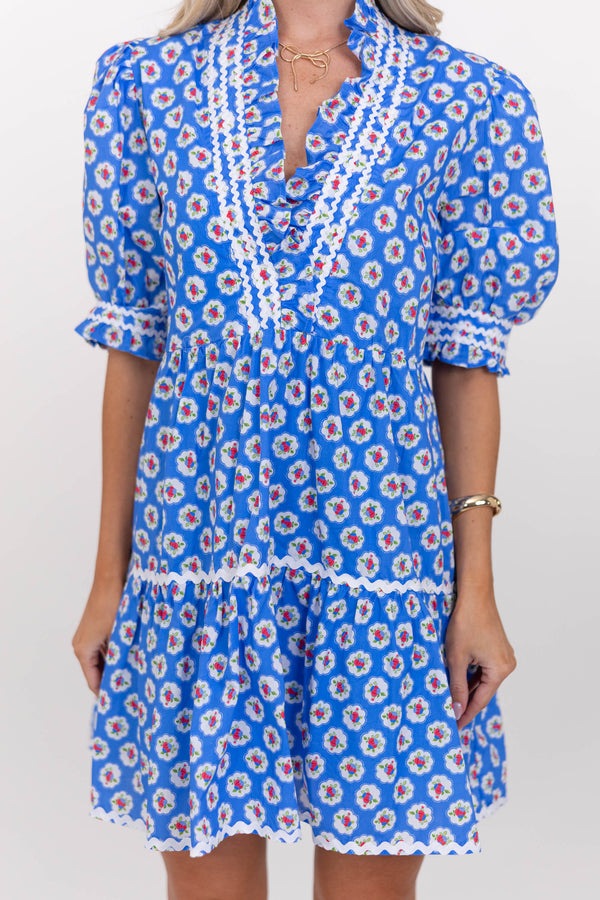 Love Grows Here Blue Medallion Dress