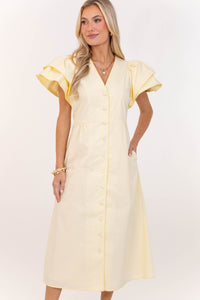 Back When Yellow Scalloped Midi Dress