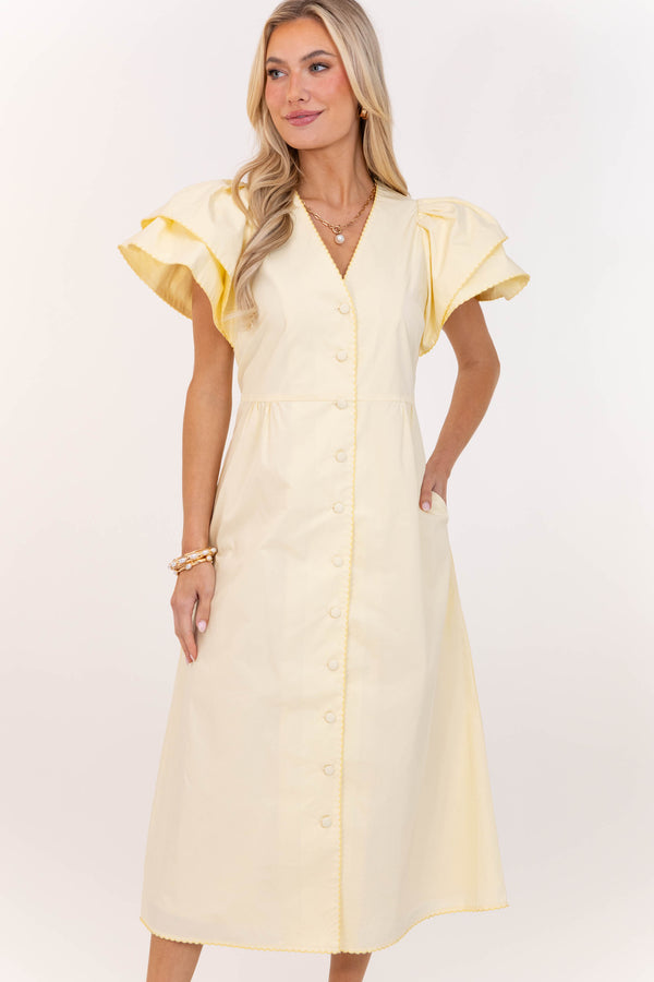 Back When Yellow Scalloped Midi Dress