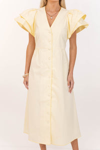Back When Yellow Scalloped Midi Dress
