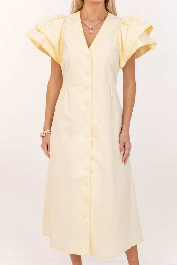 Back When Yellow Scalloped Midi Dress