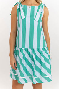 Slow Days Green Striped Boat Neck Dress