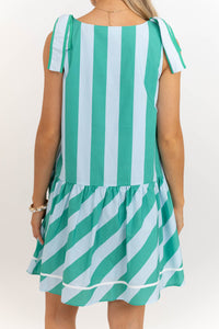 Slow Days Green Striped Boat Neck Dress