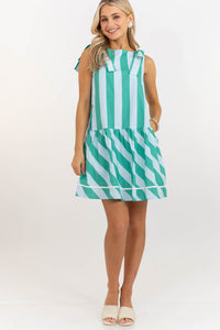 Slow Days Green Striped Boat Neck Dress