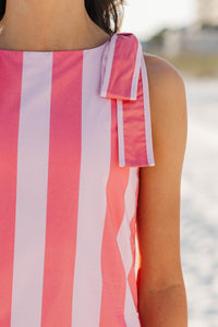 Girls: Slow Days Pink Striped Boat Neck Dress