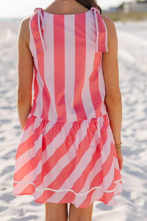 Girls: Slow Days Pink Striped Boat Neck Dress