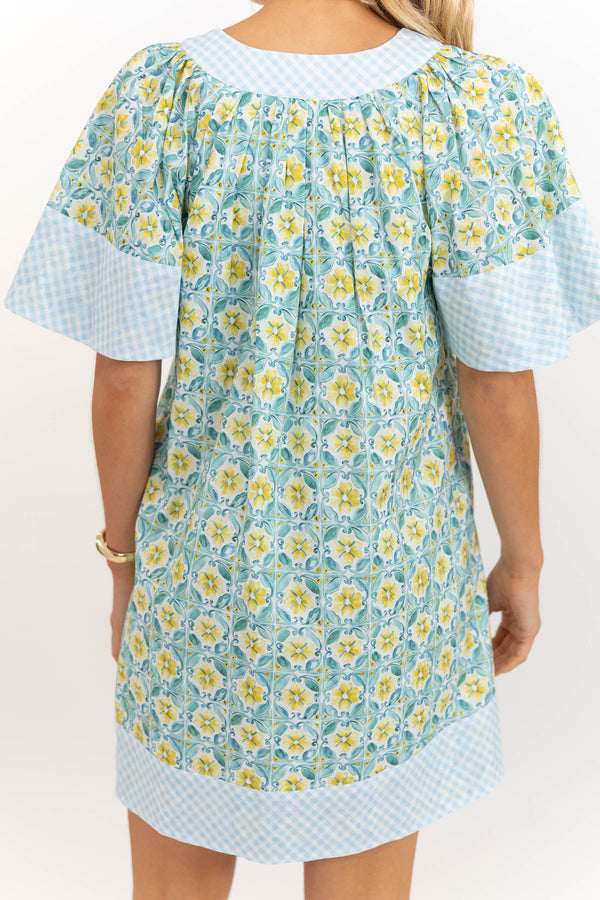 Just A Theory Light Blue Tile Dress