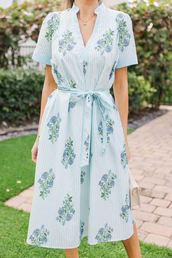 Remember You Fondly Blue Striped Midi Dress