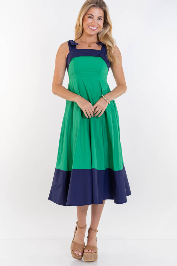 Forever Starts Here Green Colorblock Midi Dress