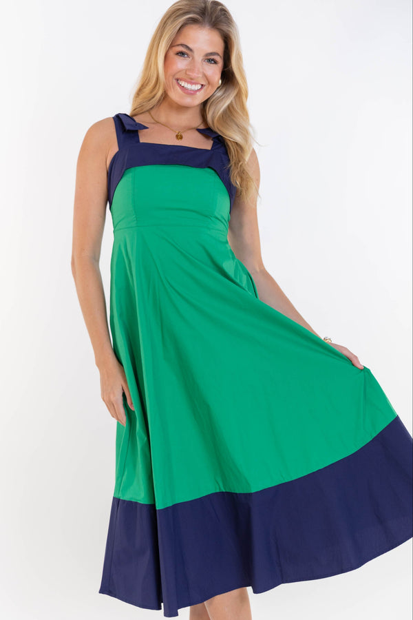 Forever Starts Here Green Colorblock Midi Dress