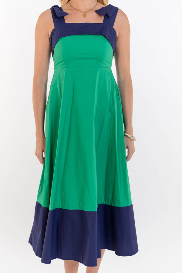 Forever Starts Here Green Colorblock Midi Dress