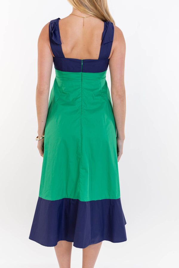 Forever Starts Here Green Colorblock Midi Dress