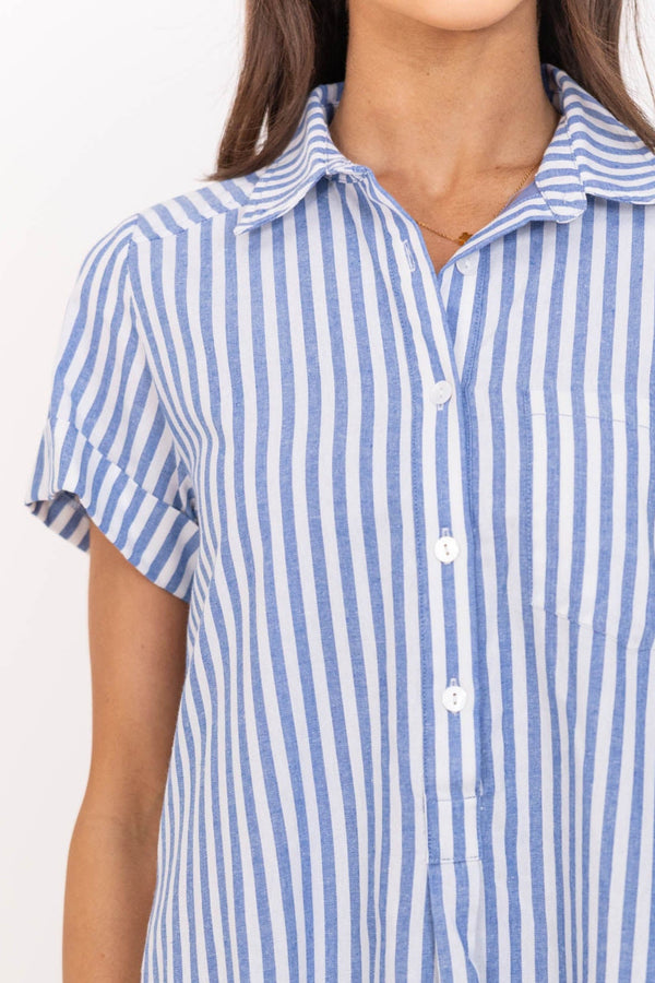Lovely As Ever Blue Striped Midi Dress