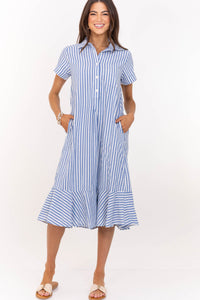 Lovely As Ever Blue Striped Midi Dress