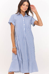 Lovely As Ever Blue Striped Midi Dress