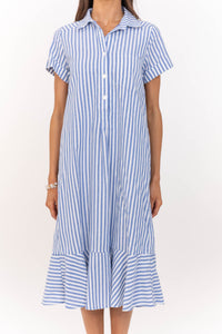 Lovely As Ever Blue Striped Midi Dress