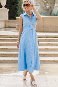 Just Passing Through Light Blue Midi Dress