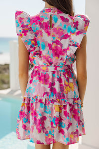 Girls: Tasteful Texture Pink Abstract Wrap Dress