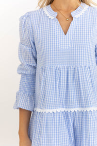All The Way Back Blue Gingham Scallop Dress
