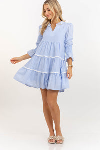 All The Way Back Blue Gingham Scallop Dress
