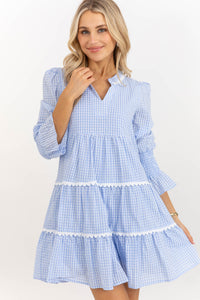 All The Way Back Blue Gingham Scallop Dress