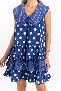 Strikingly Chic Navy Polka Dot Tiered Dress