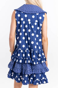 Strikingly Chic Navy Polka Dot Tiered Dress
