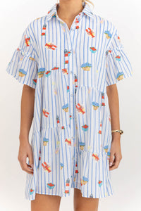 The Right Balance Blue Coastal Striped Tiered Mini Dress