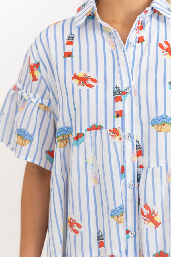 The Right Balance Blue Coastal Striped Tiered Mini Dress