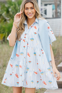 The Right Balance Blue Coastal Striped Tiered Mini Dress