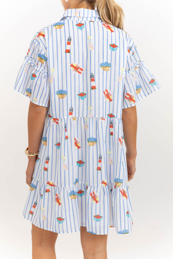 The Right Balance Blue Coastal Striped Tiered Mini Dress