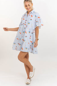The Right Balance Blue Coastal Striped Tiered Mini Dress