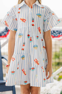 Girls: The Right Balance Blue Coastal Striped Tiered Mini Dress