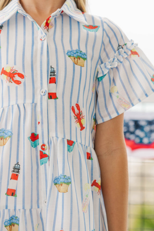 Girls: The Right Balance Blue Coastal Striped Tiered Mini Dress, (7/8) - The Mint Julep Boutique | Women's Boutique Clothing Girls: The Right Balance Blue Coastal Striped Tiered Mini Dress, (7/8) - The Mint Julep Boutique | Women's Boutique Clothing