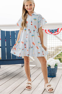 Girls: The Right Balance Blue Coastal Striped Tiered Mini Dress