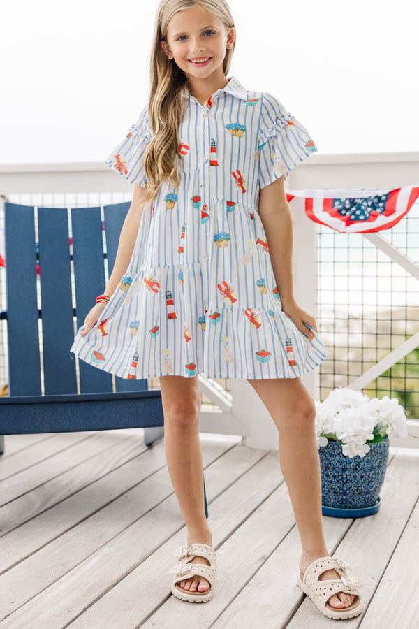 blue striped mini dress Double Striped Mini Dress - Blue, Large | Hazel and Olive main image 1
