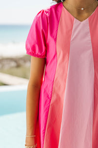 Girls: Feeling Settled Pink Striped Midi Dress