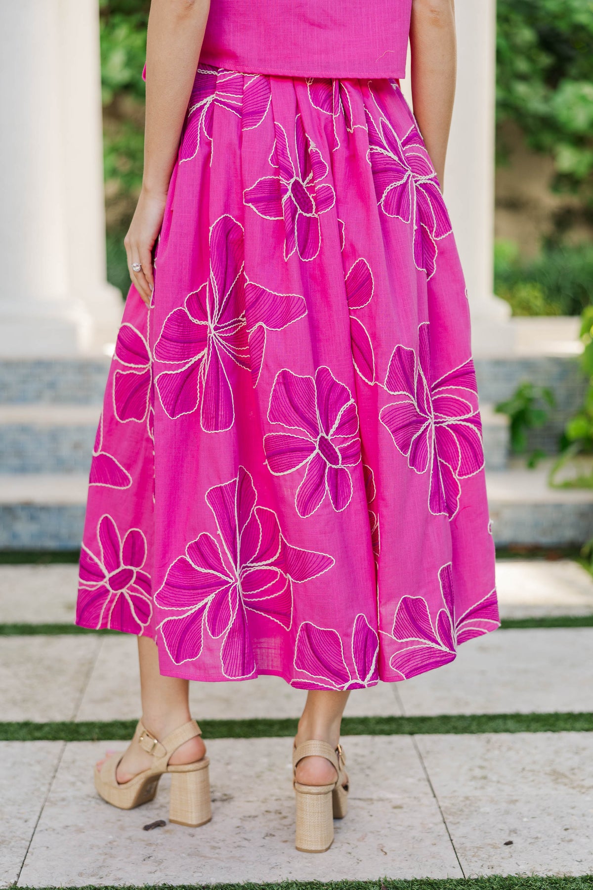 Here For The Memories Fuchsia Embroidered Floral Midi Skirt – Shop